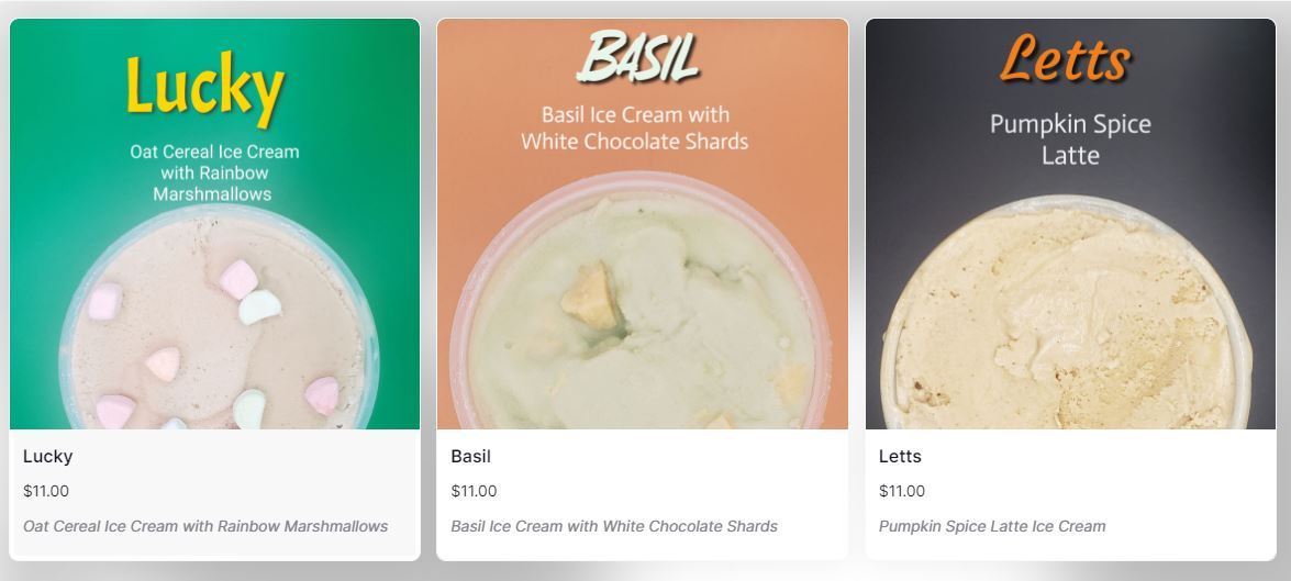 The flavors currently available from Black Sheep Craft Ice Cream
